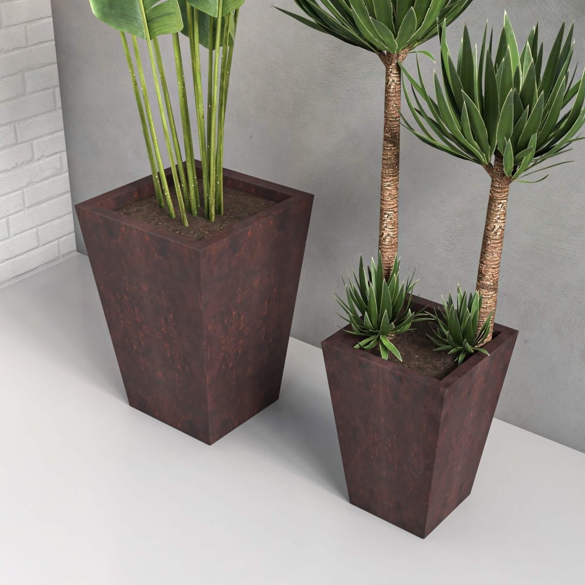 Serene Modern Fiberstone and Clay Tapered Square Planter Pot with Drainage Holes Brown Planter Leisuremod