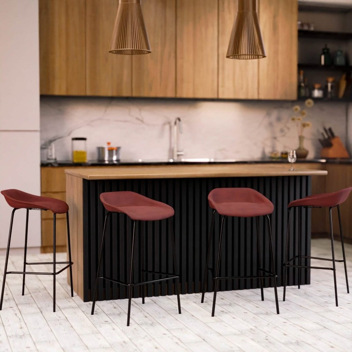 Servos Modern Barstool with Upholstered Faux Leather Seat and Powder Coated Iron Frame