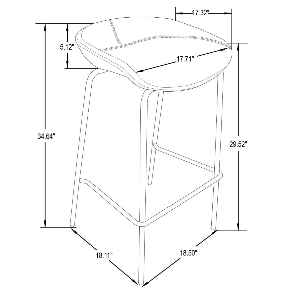 Servos Modern Barstool with Upholstered Faux Leather Seat and Powder Coated Iron Frame