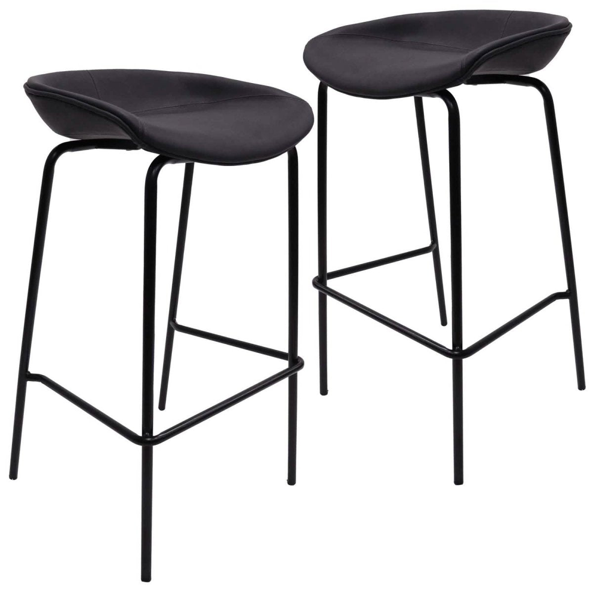 Servos Modern Barstool with Upholstered Leather Seat and Powder Coated Iron Frame Set of 2
