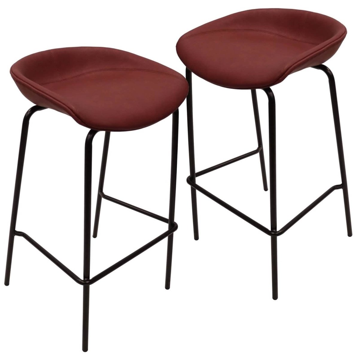 Servos Modern Barstool with Upholstered Leather Seat and Powder Coated Iron Frame Set of 2