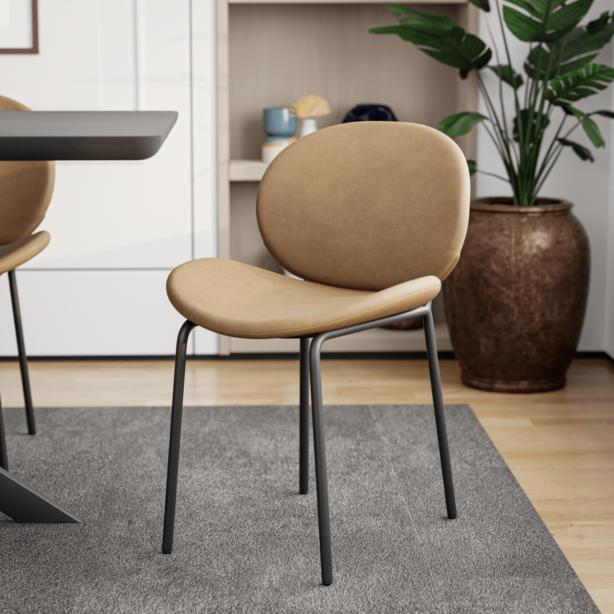 Servos Modern Dining Side Chair with Upholstered Seat and Powder Coated Iron Frame