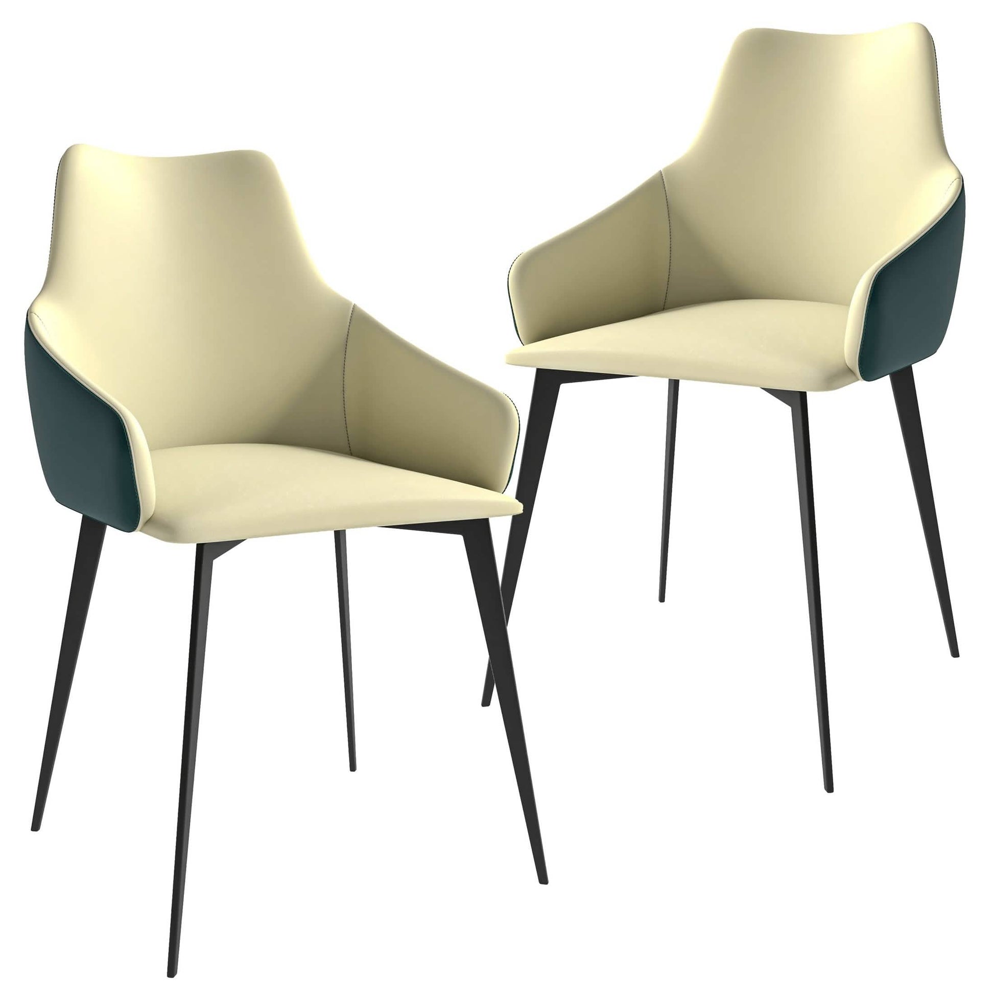 Sonnet Dining Chair with Armrests and Black Powder - Coated Iron Legs Set of 2
