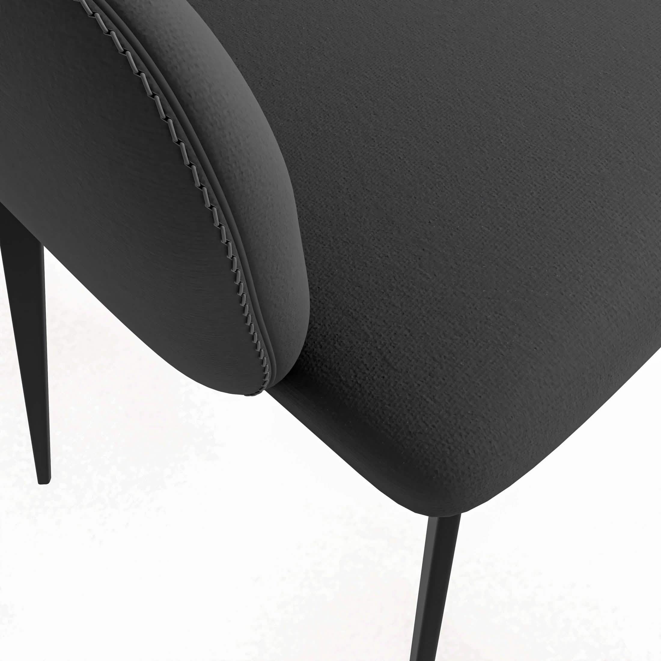 Sonnet Dining Chair with Armrests and Black Powder - Coated Iron Legs Set of 2