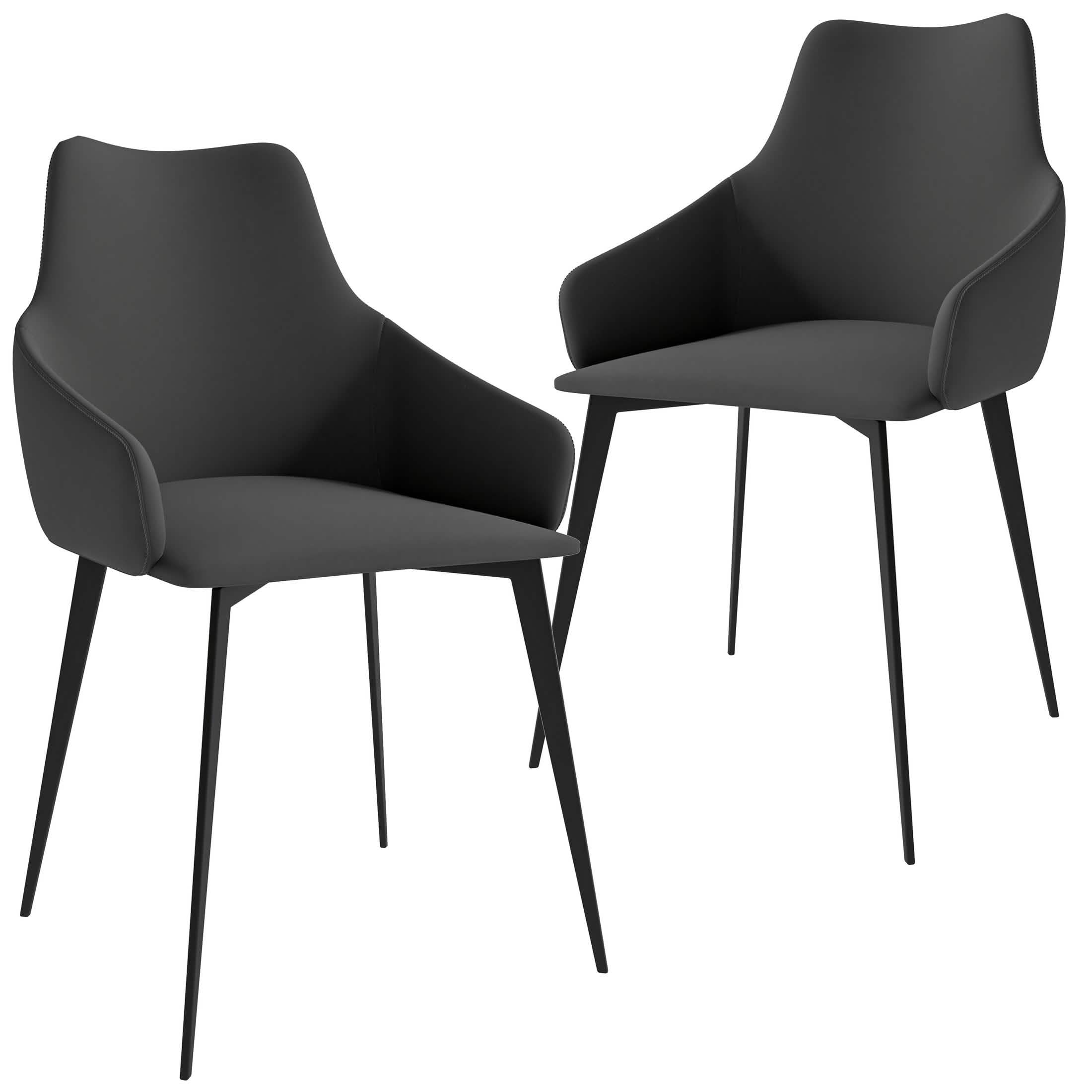 Sonnet Dining Chair with Armrests and Black Powder - Coated Iron Legs Set of 2