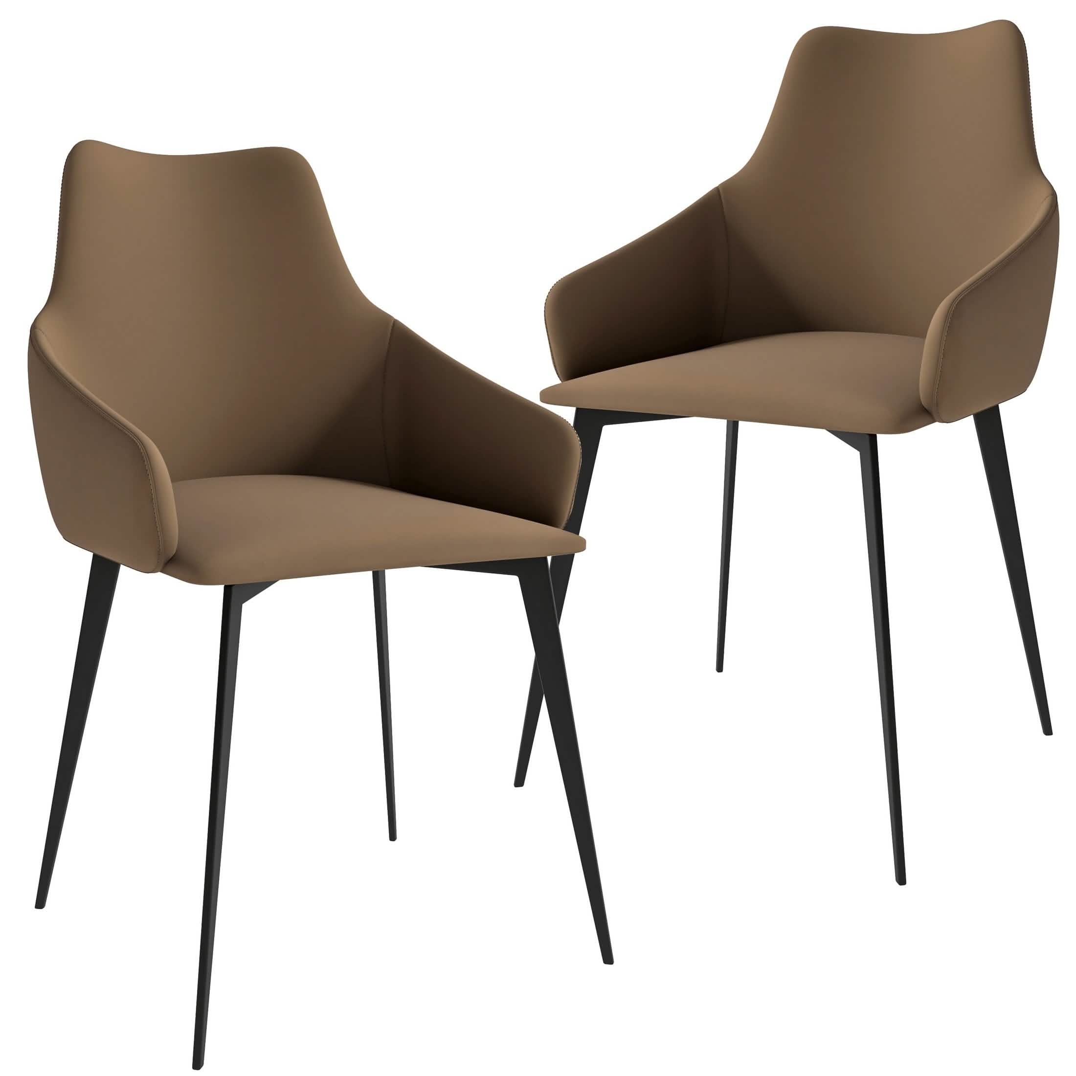Sonnet Dining Chair with Armrests and Black Powder - Coated Iron Legs Set of 2