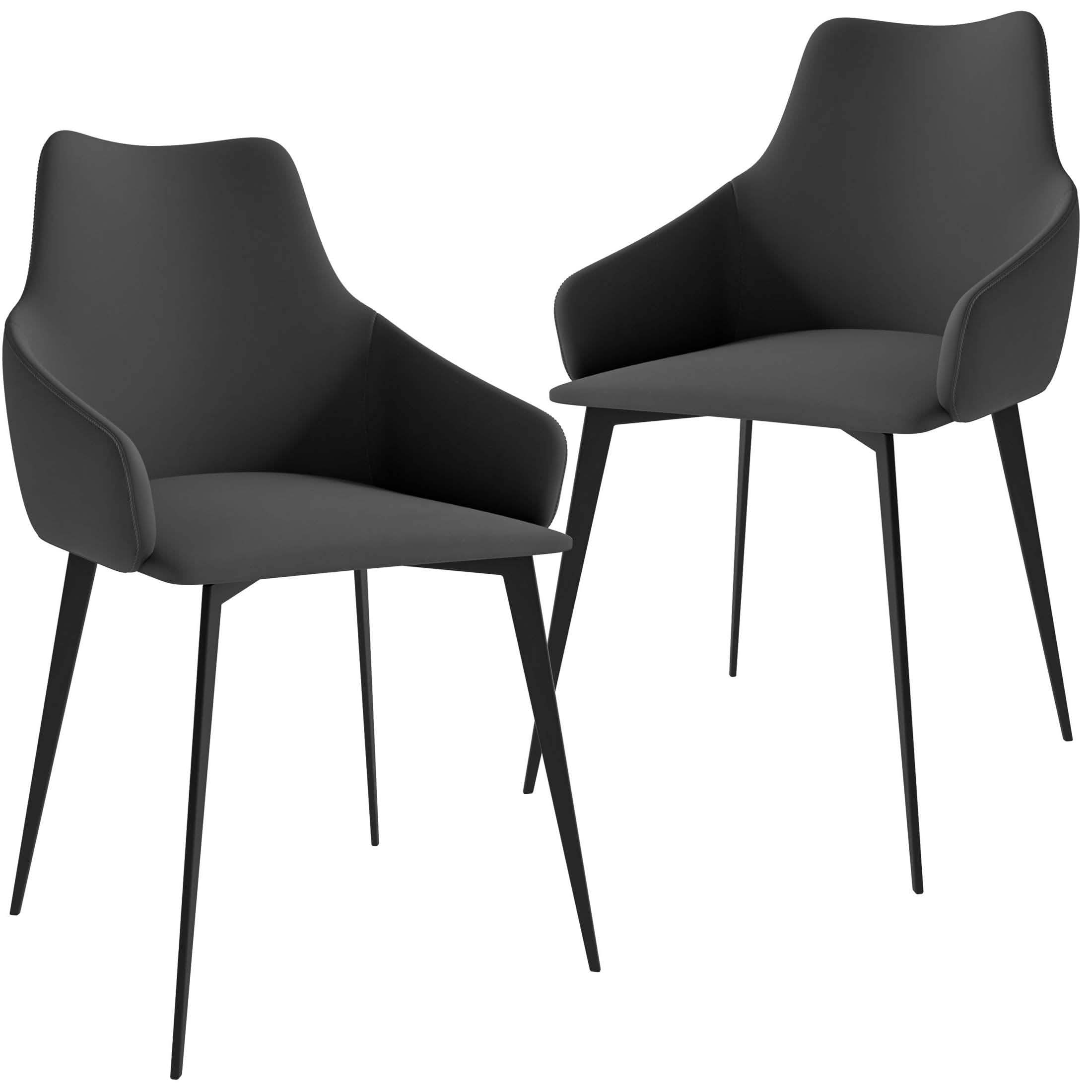 Sonnet Dining Chair with Armrests and Black Powder - Coated Iron Legs Set of 2