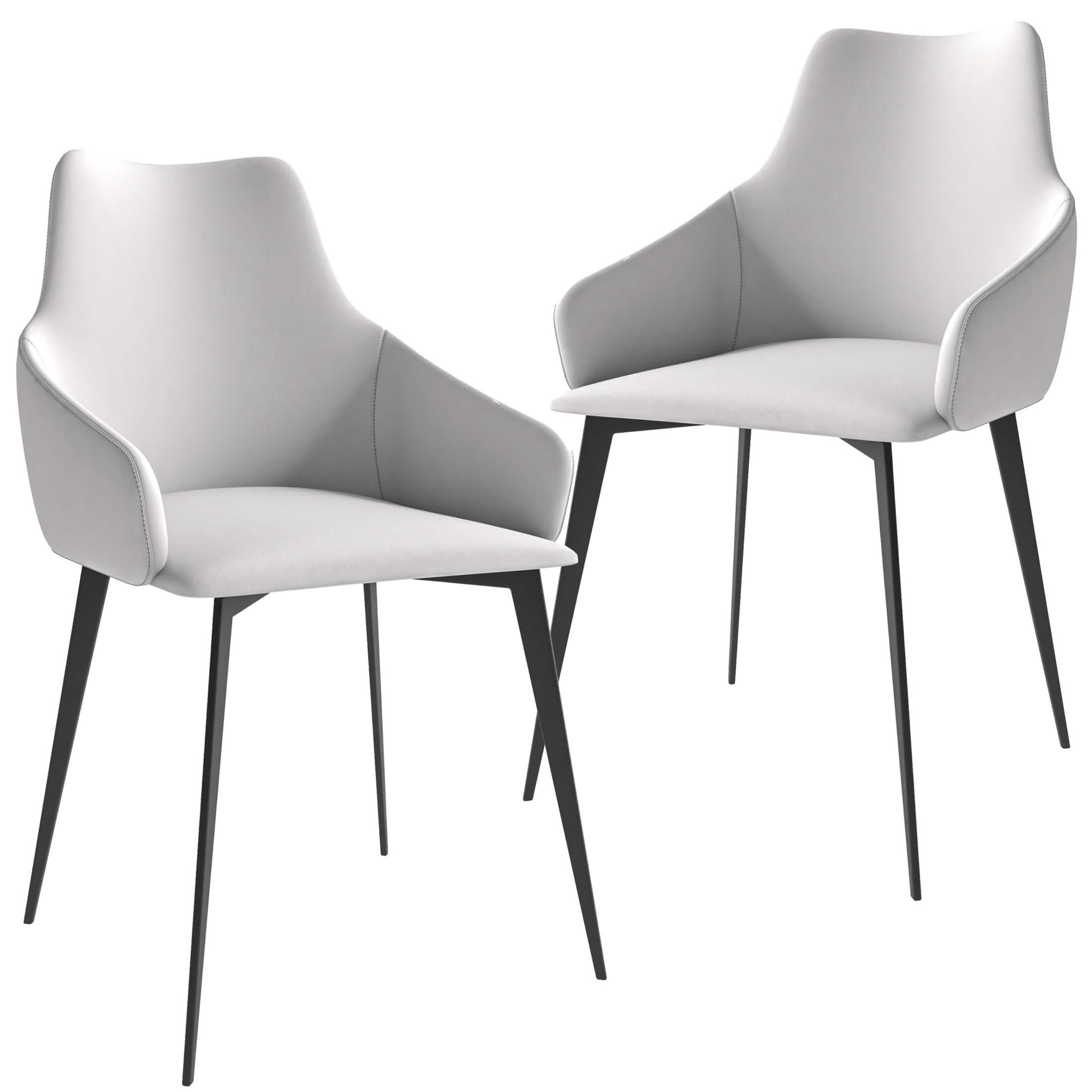 Sonnet Dining Chair with Armrests and Black Powder - Coated Iron Legs Set of 2