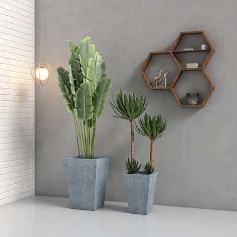 Serene Modern Fiberstone and Clay Tapered Square Planter Pot with Drainage Holes