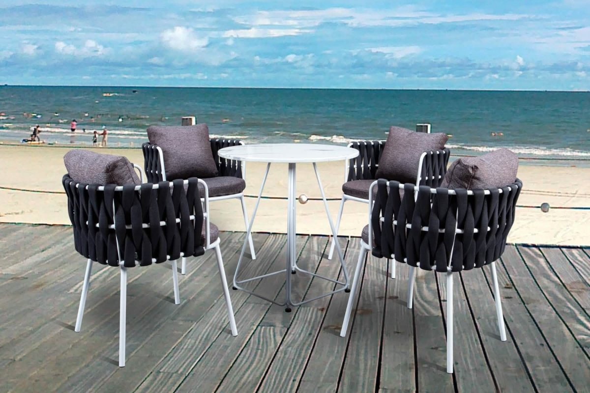 Spencer Modern Outdoor Patio Dining Chair with Rope Design and Cushions