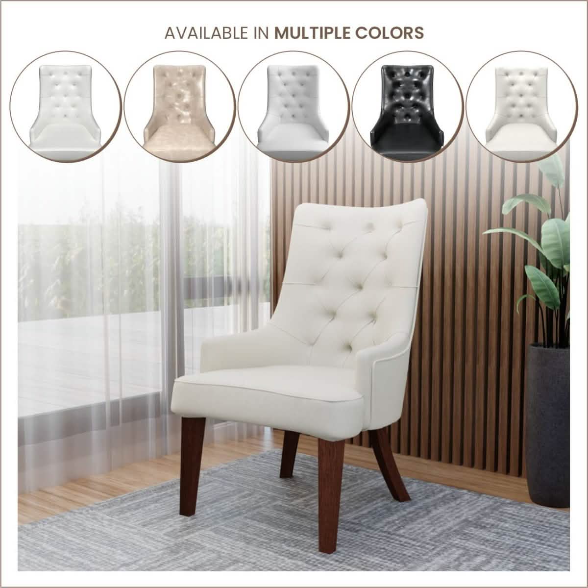 Spruce Collection Modern Wooden Dining Chair in Beige Velvet Set of 2
