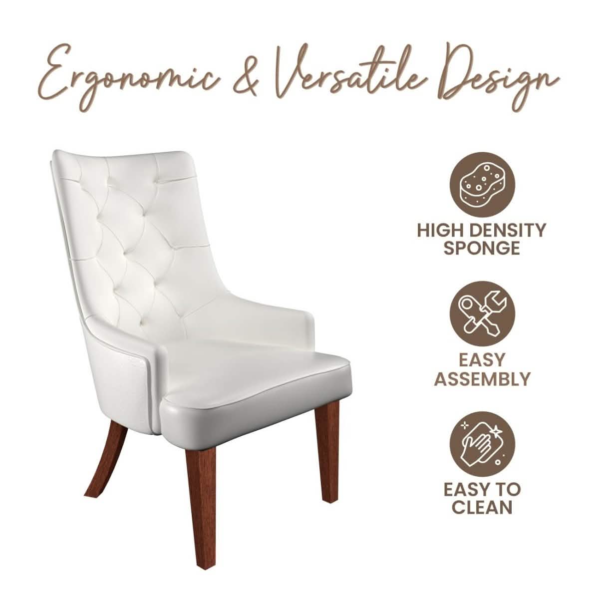 Spruce Collection Modern Wooden Dining Chair in Beige Velvet Set of 2