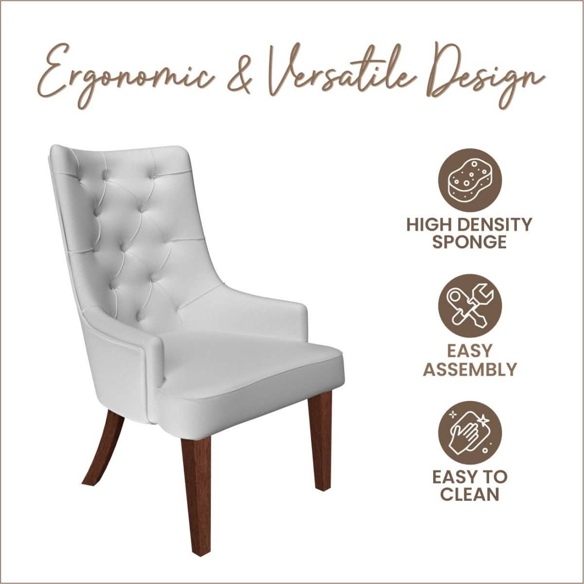 Spruce Collection Modern Wooden Dining Chair in Beige Velvet Set of 2