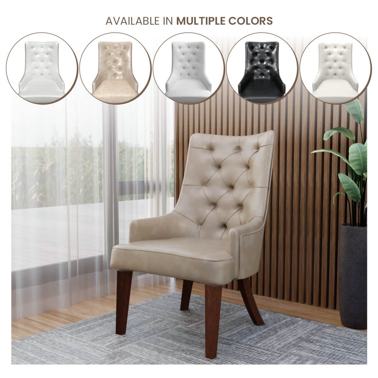Spruce Collection Modern Wooden Dining Chair in Beige Velvet Set of 2