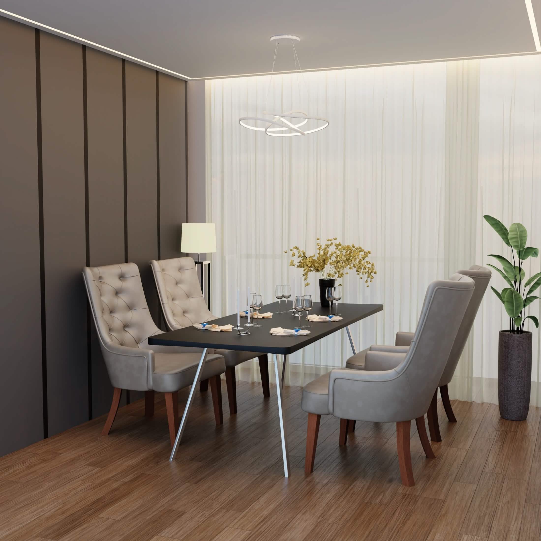 Spruce Collection Modern Wooden Dining Chair in Beige Velvet Set of 4