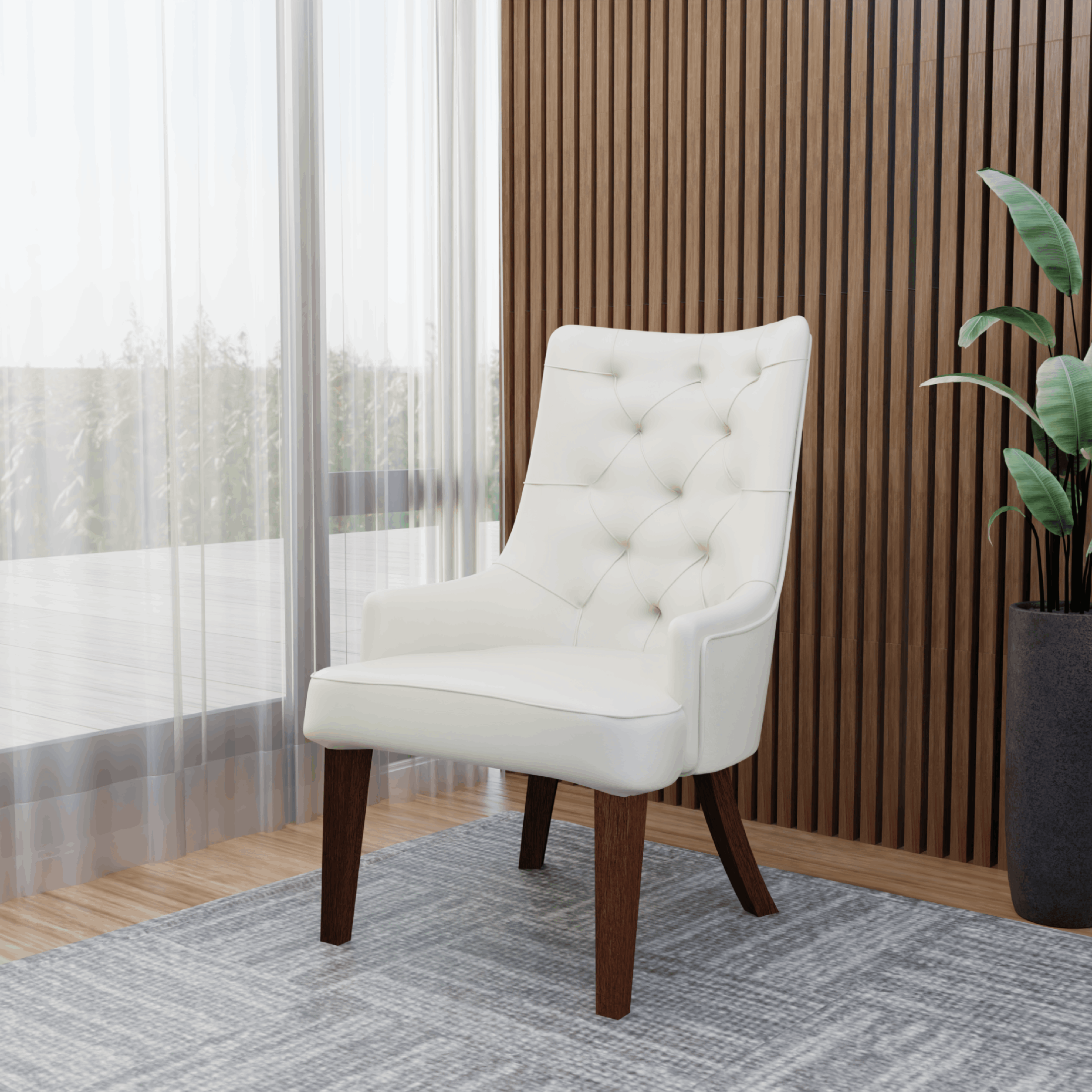 Spruce Dining Chair in Leather/Velvet with Diamond - Tufted Design and Rubberwood Legs