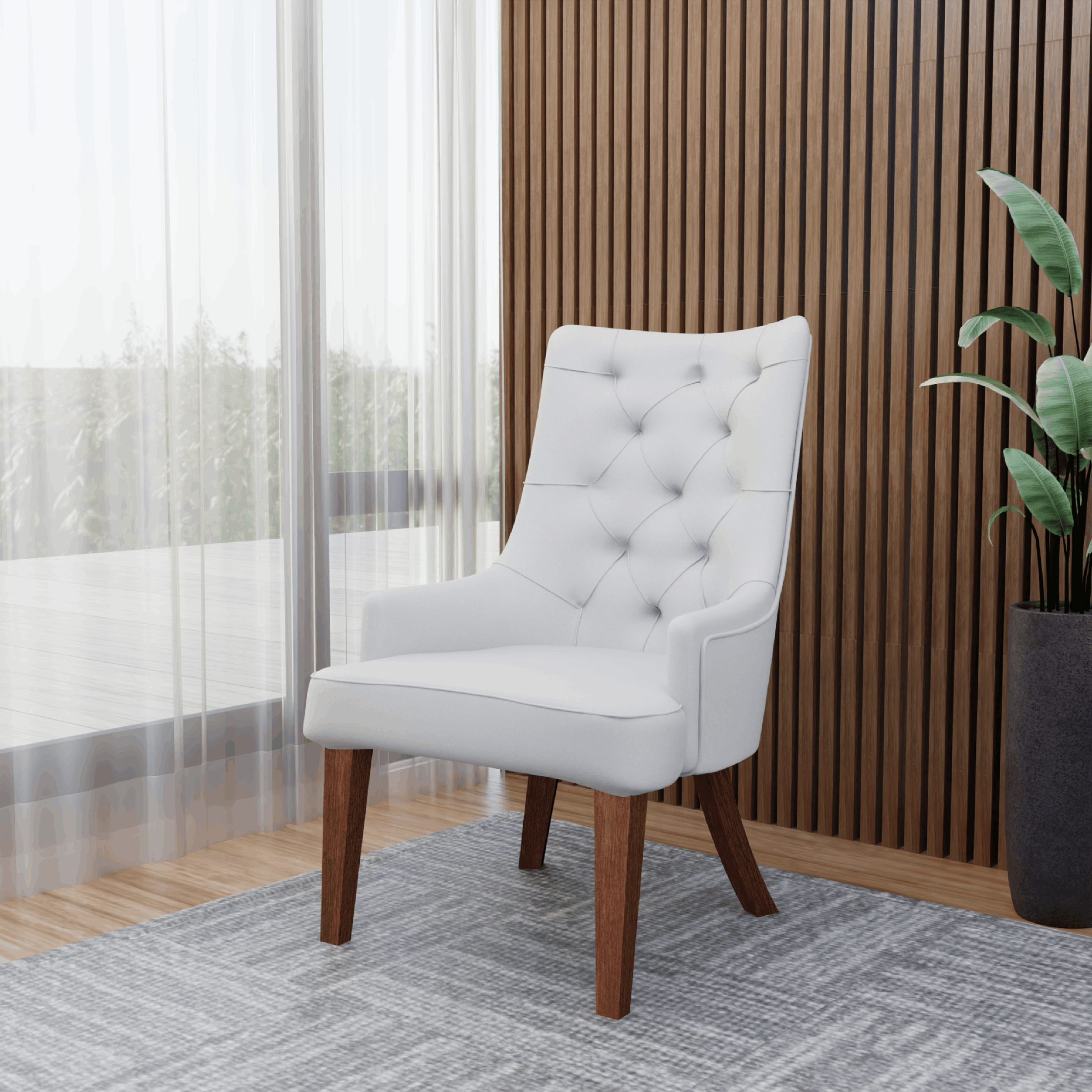 Spruce Dining Chair in Leather/Velvet with Diamond - Tufted Design and Rubberwood Legs