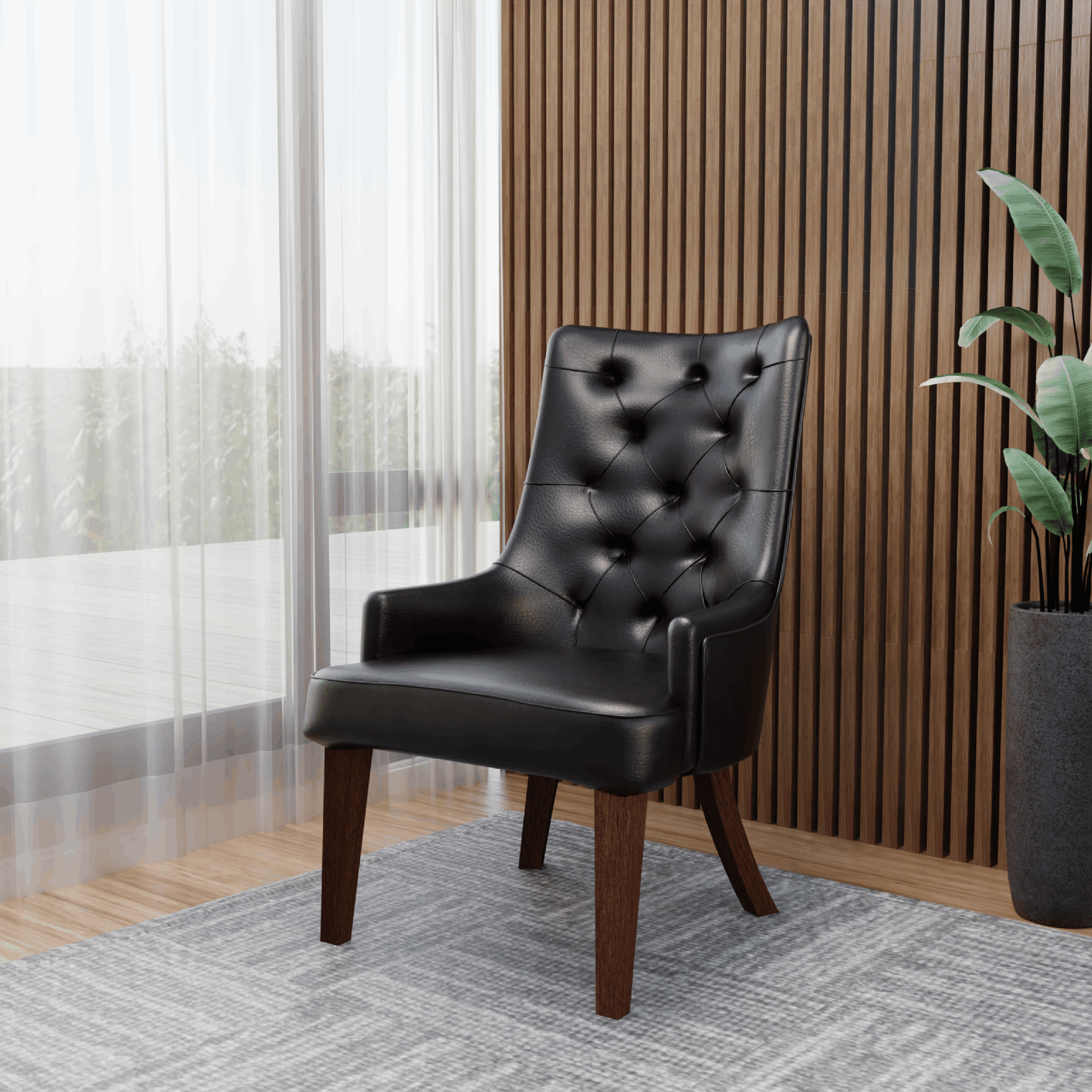 Spruce Dining Chair in Leather/Velvet with Diamond - Tufted Design and Rubberwood Legs