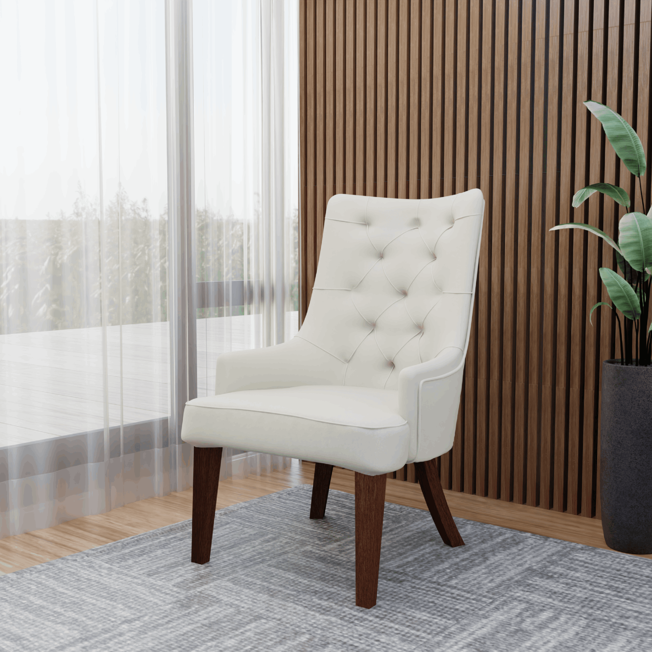Spruce Dining Chair in Leather/Velvet with Diamond - Tufted Design and Rubberwood Legs