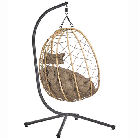 Summit Outdoor Single Person Egg Swing Chair in Grey/Black/Brown Steel Frame With Removable Cushions