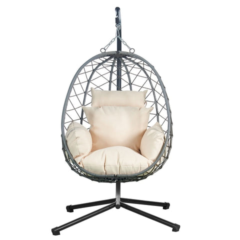 Summit Outdoor Single Person Egg Swing Chair in Grey/Black/Brown Steel Frame With Removable Cushions