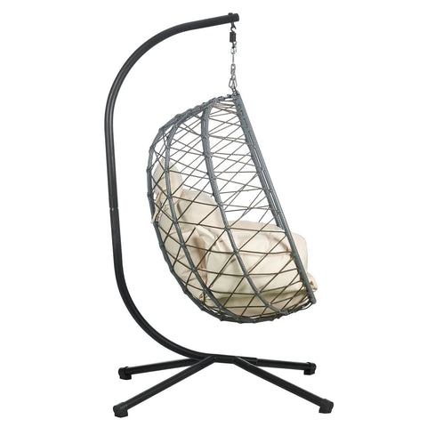 Summit Outdoor Single Person Egg Swing Chair in Grey/Black/Brown Steel Frame With Removable Cushions