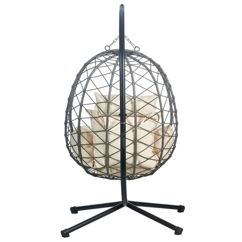 Summit Outdoor Single Person Egg Swing Chair in Grey/Black/Brown Steel Frame With Removable Cushions