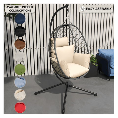 Summit Outdoor Single Person Egg Swing Chair in Grey/Black/Brown Steel Frame With Removable Cushions