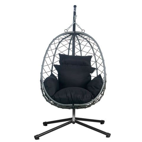 Summit Outdoor Single Person Egg Swing Chair in Grey/Black/Brown Steel Frame With Removable Cushions