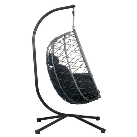 Summit Outdoor Single Person Egg Swing Chair in Grey/Black/Brown Steel Frame With Removable Cushions