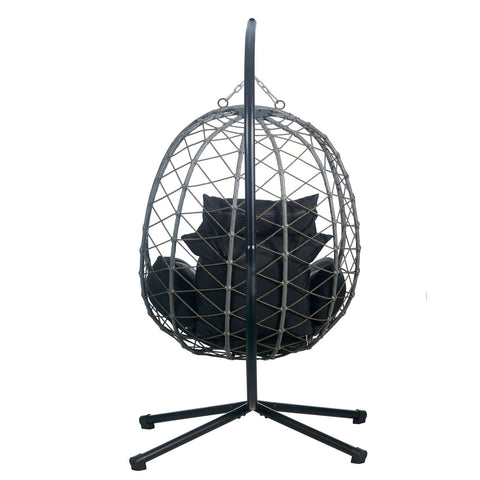 Summit Outdoor Single Person Egg Swing Chair in Grey/Black/Brown Steel Frame With Removable Cushions
