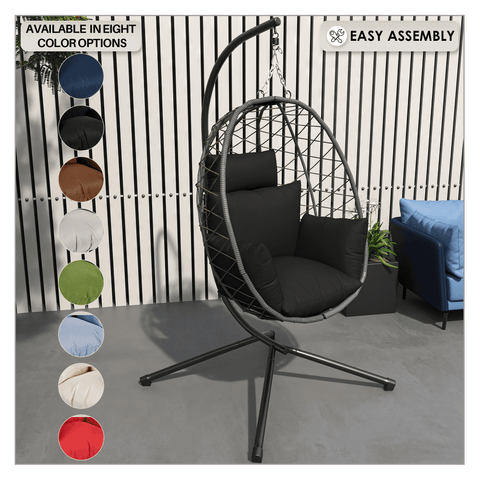 Summit Outdoor Single Person Egg Swing Chair in Grey/Black/Brown Steel Frame With Removable Cushions