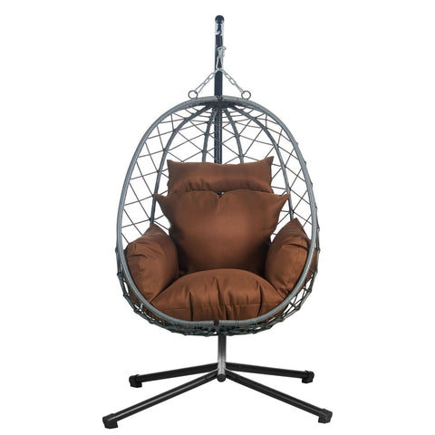 Summit Outdoor Single Person Egg Swing Chair in Grey/Black/Brown Steel Frame With Removable Cushions