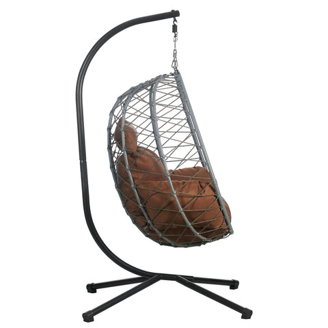 Summit Outdoor Single Person Egg Swing Chair in Grey/Black/Brown Steel Frame With Removable Cushions