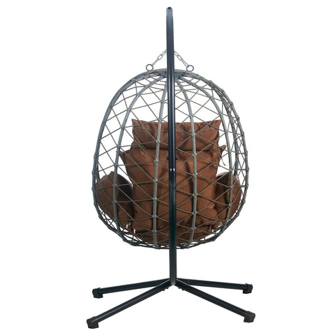 Summit Outdoor Single Person Egg Swing Chair in Grey/Black/Brown Steel Frame With Removable Cushions
