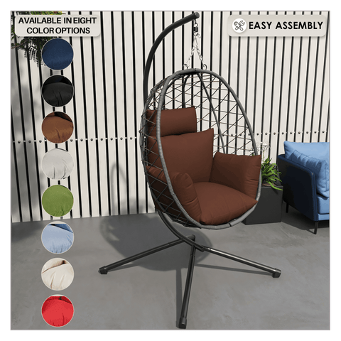 Summit Outdoor Single Person Egg Swing Chair in Grey/Black/Brown Steel Frame With Removable Cushions