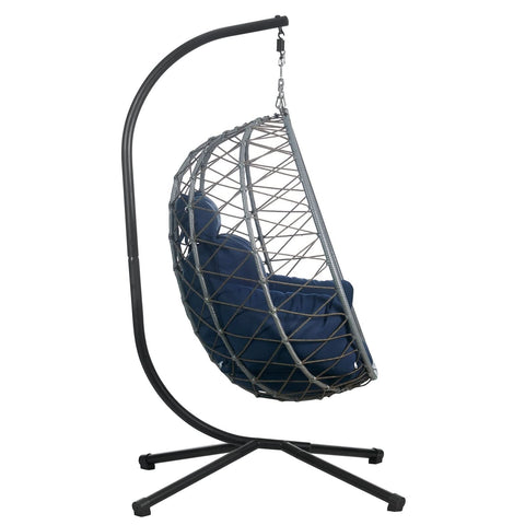 Summit Outdoor Single Person Egg Swing Chair in Grey/Black/Brown Steel Frame With Removable Cushions