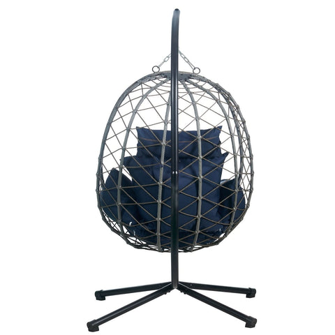 Summit Outdoor Single Person Egg Swing Chair in Grey/Black/Brown Steel Frame With Removable Cushions