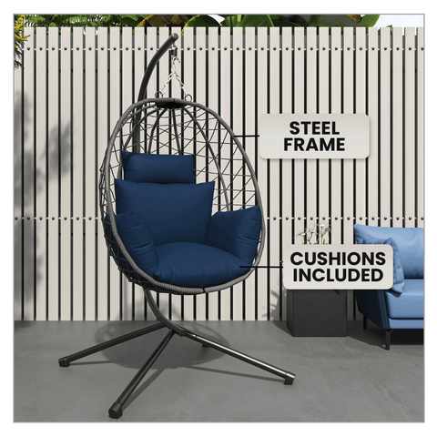 Summit Outdoor Single Person Egg Swing Chair in Grey/Black/Brown Steel Frame With Removable Cushions