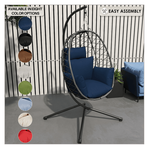 Summit Outdoor Single Person Egg Swing Chair in Grey/Black/Brown Steel Frame With Removable Cushions