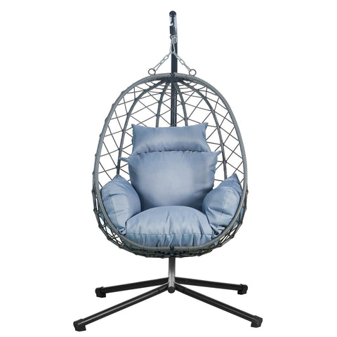 Summit Outdoor Single Person Egg Swing Chair in Grey/Black/Brown Steel Frame With Removable Cushions