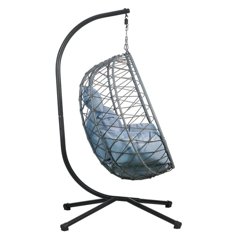 Summit Outdoor Single Person Egg Swing Chair in Grey/Black/Brown Steel Frame With Removable Cushions