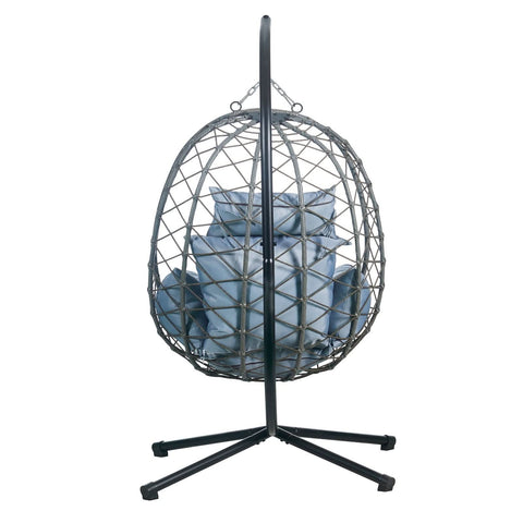 Summit Outdoor Single Person Egg Swing Chair in Grey/Black/Brown Steel Frame With Removable Cushions