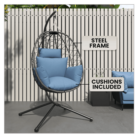 Summit Outdoor Single Person Egg Swing Chair in Grey/Black/Brown Steel Frame With Removable Cushions