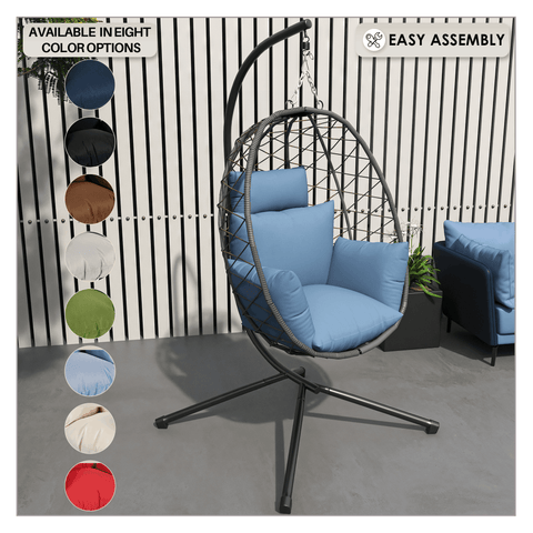 Summit Outdoor Single Person Egg Swing Chair in Grey/Black/Brown Steel Frame With Removable Cushions
