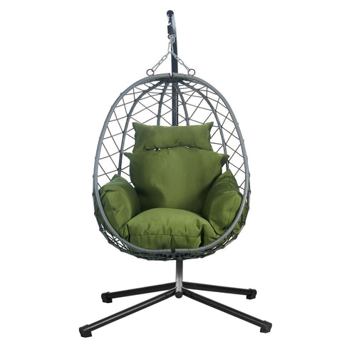 Summit Outdoor Single Person Egg Swing Chair in Grey/Black/Brown Steel Frame With Removable Cushions