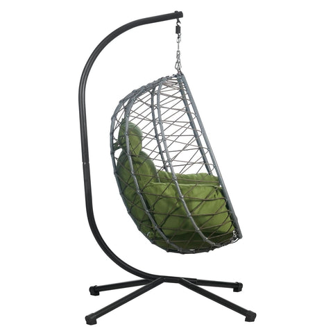 Summit Outdoor Single Person Egg Swing Chair in Grey/Black/Brown Steel Frame With Removable Cushions