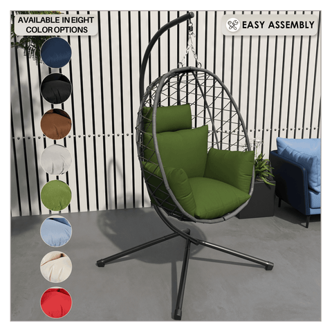 Summit Outdoor Single Person Egg Swing Chair in Grey/Black/Brown Steel Frame With Removable Cushions