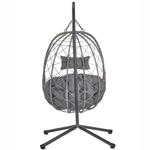 Summit Outdoor Single Person Egg Swing Chair in Grey/Black/Brown Steel Frame With Removable Cushions