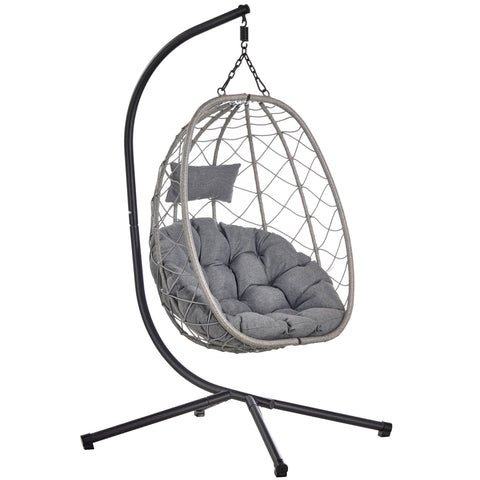 Summit Outdoor Single Person Egg Swing Chair in Grey/Black/Brown Steel Frame With Removable Cushions